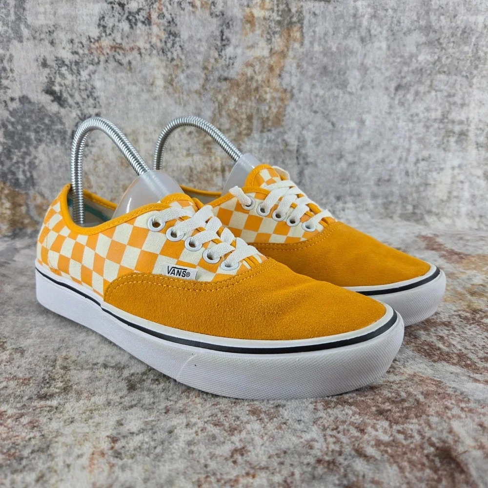 Vans ComfyCush Sneakers 7.5 Orange Yellow Checkerboard Zinnia Suede Skate Shoes